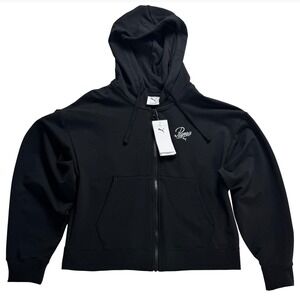 Puma Script FZ Hoodie full zip Black Women's Size Small Sweatshirt Comfort Fit